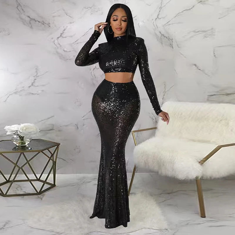 Sheer Sequin Top & Skirt Set