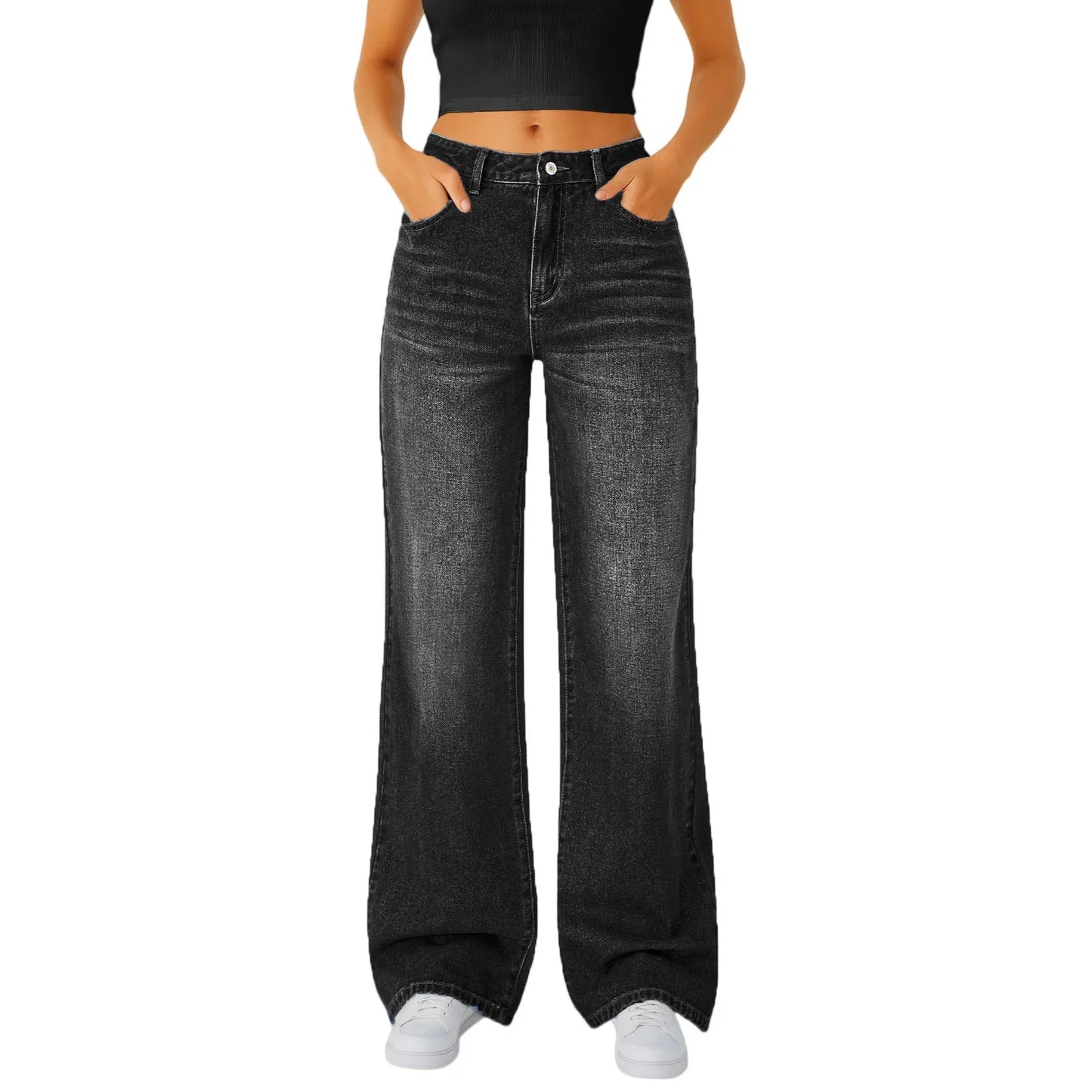Floor-Length Straight Jeans — High Waist Y2K Denim
