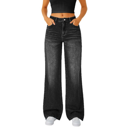 Floor-Length Straight Jeans — High Waist Y2K Denim