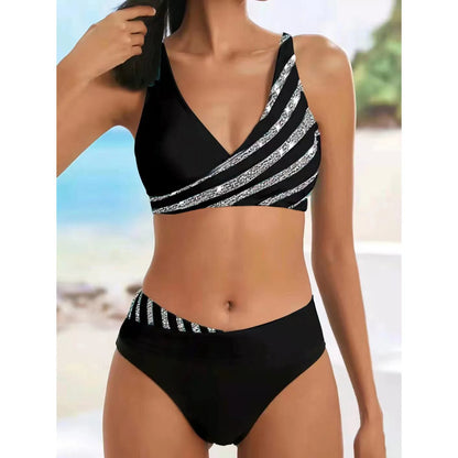 Floral V-Neck Tankini with High-Waisted Bottoms