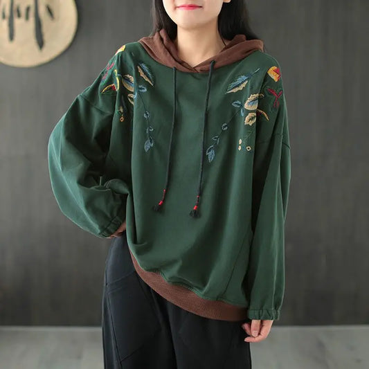 Embroidered Brown Hoodie — Goth Trend, Baggy Aesthetic