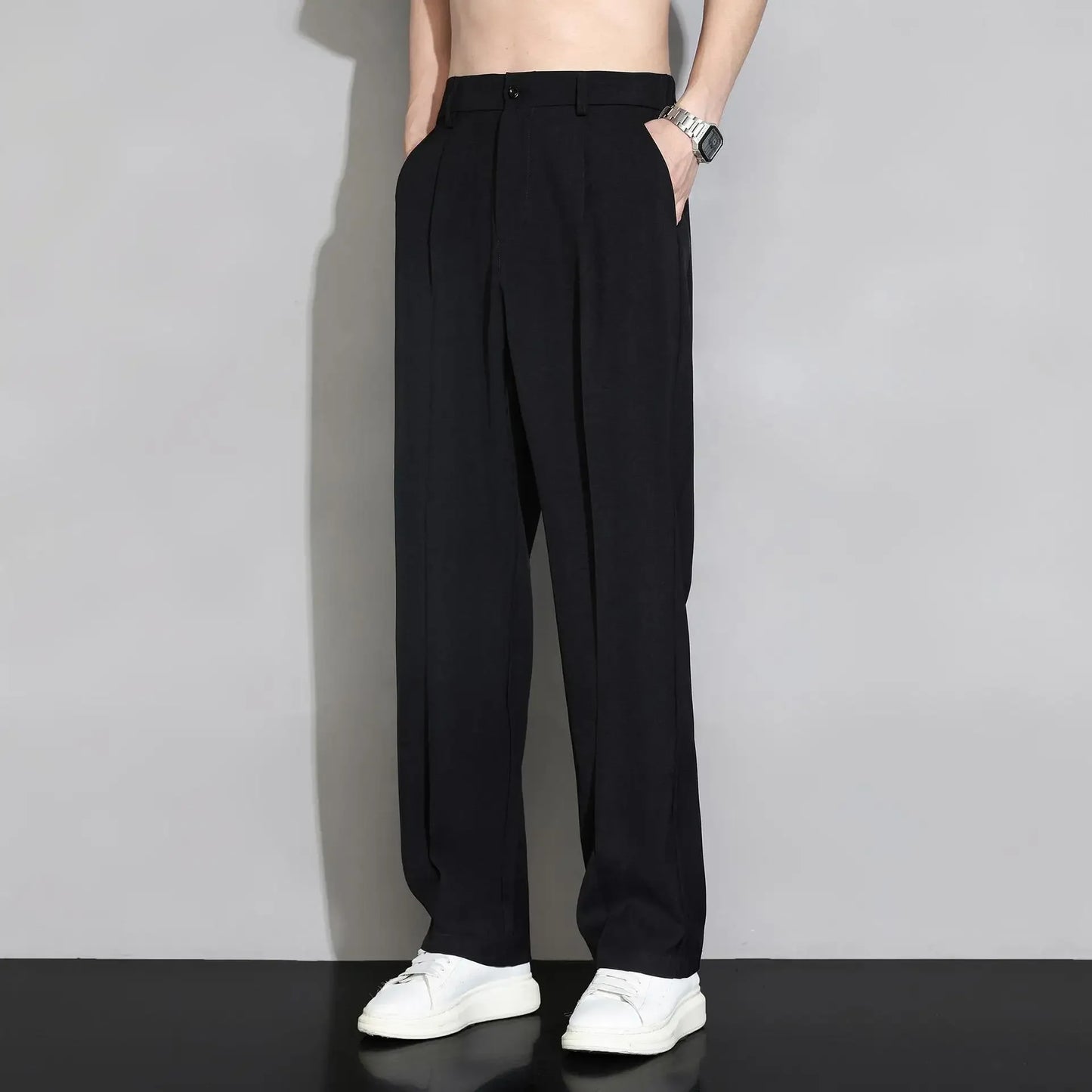 Solid Color Fashion Straight Pants – Zipper Pockets