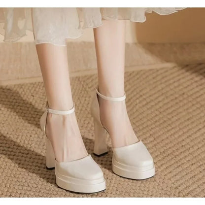 Viva | Waterproof Platform High Heels – 11cm White Patent Leather Buckle Sandals