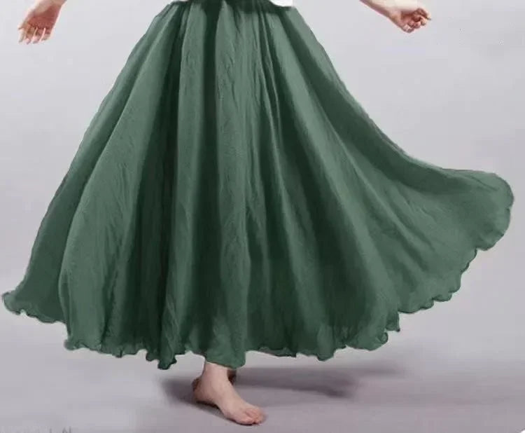Cotton Linen Maxi Skirt — Casual Harajuku Style