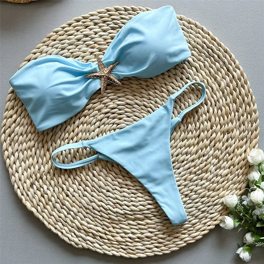 Metal Detail Bikini – Bandeau Top & Micro Thong