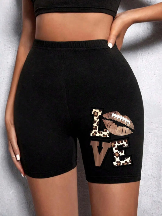 Graphic Print Tight Fitness Shorts — Sporty Look