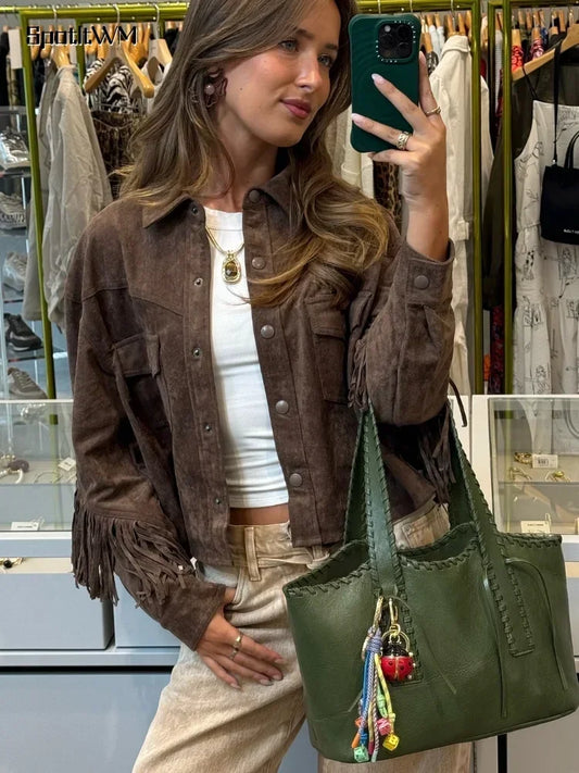 Tassel Suede Crop Coat
