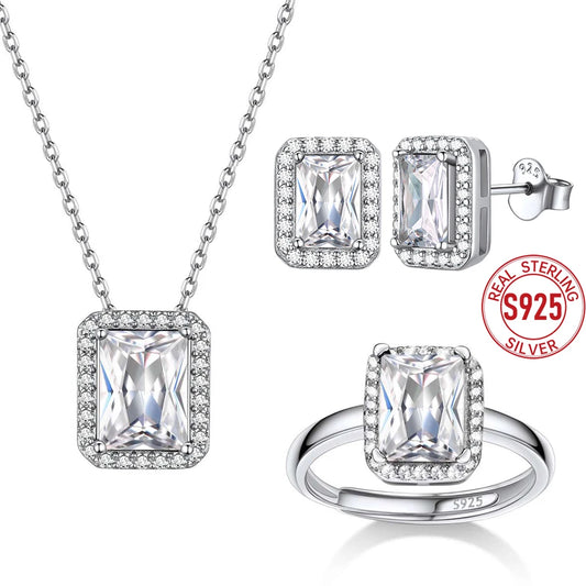 Rectangle Gemstone Set – Sterling Silver Elegance