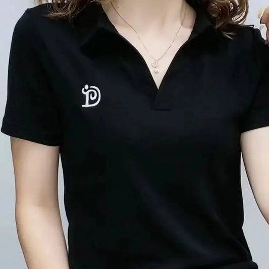 V-Neck Polo T-shirt — Slim Fit Women's Summer Top