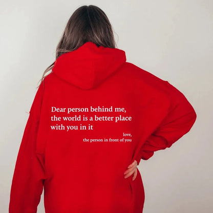 Oversized Letter Hoodie — “Dear Person Behind Me” Print, Casual