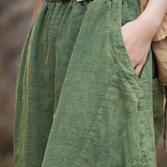 Cotton Linen Cargo Pants — Vintage Wide-Leg Fit