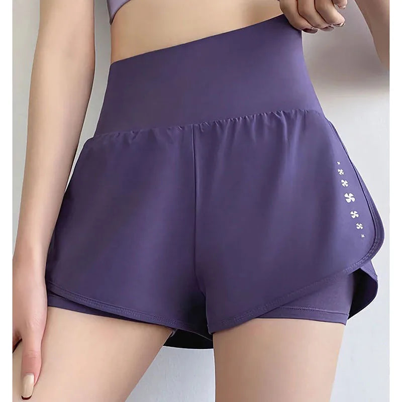 Fake Two-Piece Printed Pocket Shorts — Loose High Waist
