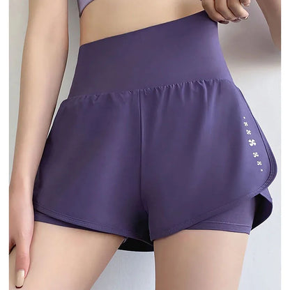 Fake Two-Piece Printed Pocket Shorts — Loose High Waist