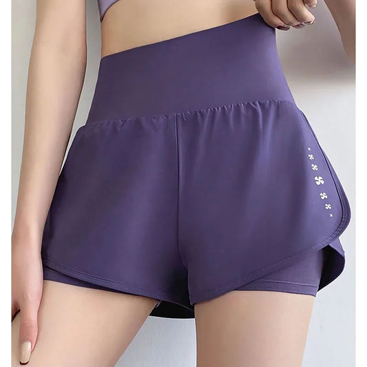 Fake Two-Piece Printed Pocket Shorts — Loose High Waist