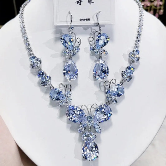 Butterfly Pendant Set – Pink Zircon Elegance