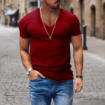Slim Fit V-Neck Tee – Solid Color