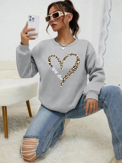 Leopard Heart Crewneck — Fur-Lined Sweatshirt, Urban Wild Print