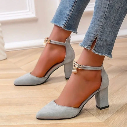 ElleZip | Pointed Mid-Heel Shoes – Square Heel & Lightweight Design