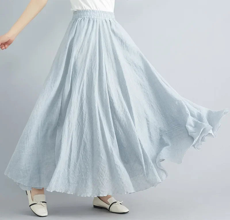 Cotton Linen Maxi Skirt — Casual Harajuku Style