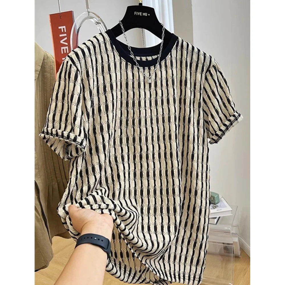 Hollow Stripe Mesh Tee – Streetwear Essential