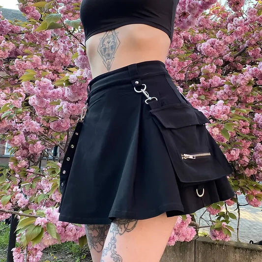 Punk Black Bandage Mini Skirt — Gothic Streetwear