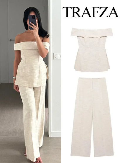 Back Zipper Crop Top & Zip-up Pants Set – Casual Wide Leg Suit