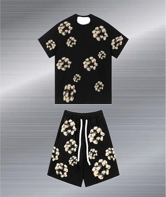 3D Floral Printed Tee & Shorts Set
