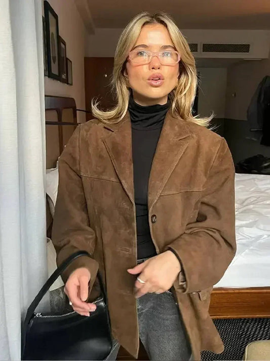 Brown Suede Lapel Jacket