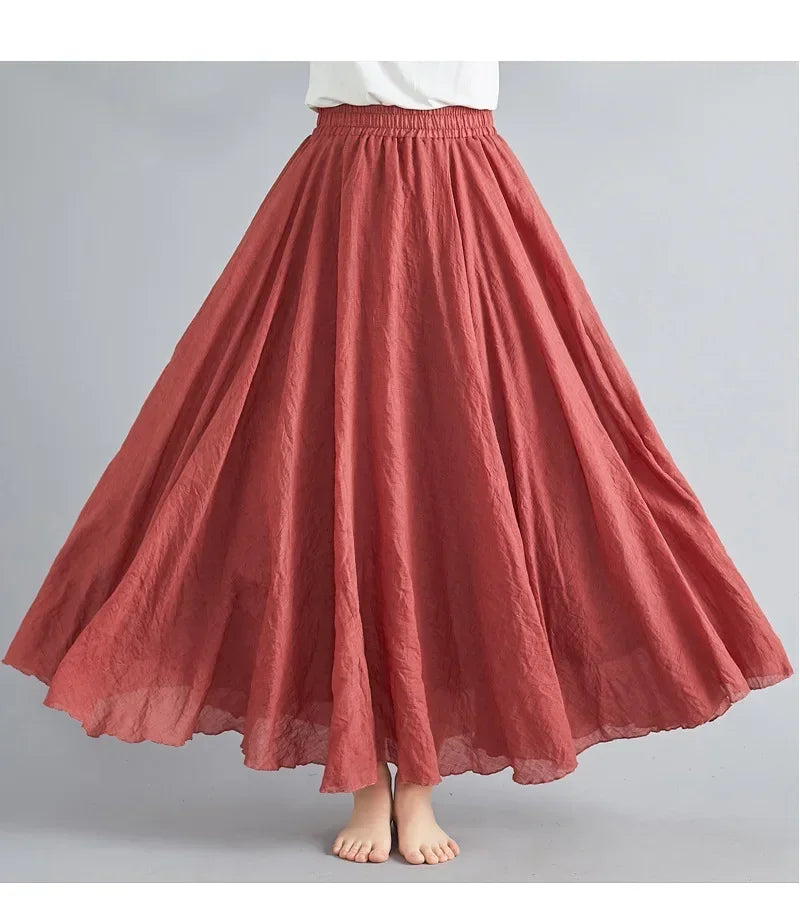 Cotton Linen Maxi Skirt — Casual Harajuku Style