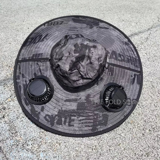 Solar Fan Wide Brim Hat – UV Protection Fisherman Cap for Hiking