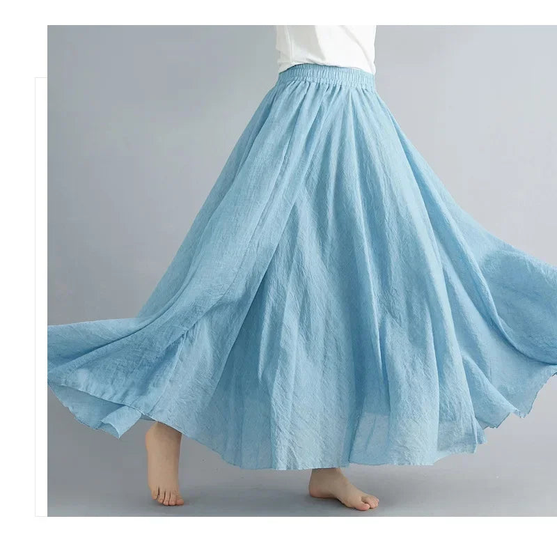 Cotton Linen Maxi Skirt — Casual Harajuku Style