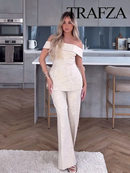 Back Zipper Crop Top & Zip-up Pants Set – Casual Wide Leg Suit