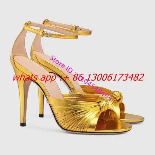 WeaveLuxe | Woven Open Toe High Heel Sandals – Bow Ankle Strap