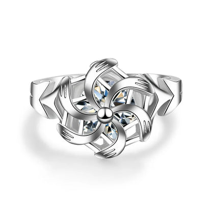 Silver Wedding Band – Galadriel Nenya Windmill Design for Couples