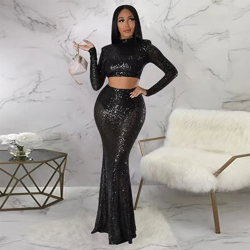 Sheer Sequin Top & Skirt Set