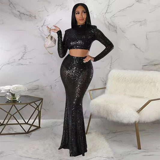Sheer Sequin Top & Skirt Set