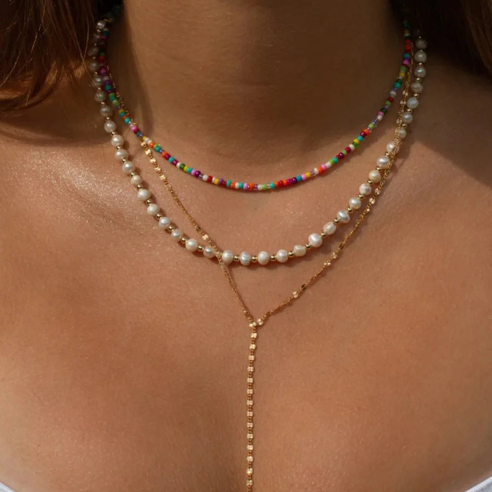 Boho Crystal Pendant Necklace – Handmade Layered Chain Jewelry