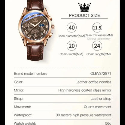 Multifunction Quartz Watch – Stainless Steel, Luminous, Waterproof Design