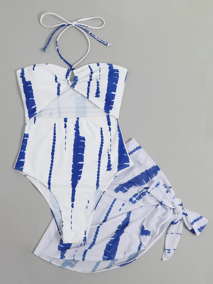 One-Piece Swimsuit with Printed Skirt – Padded Fit