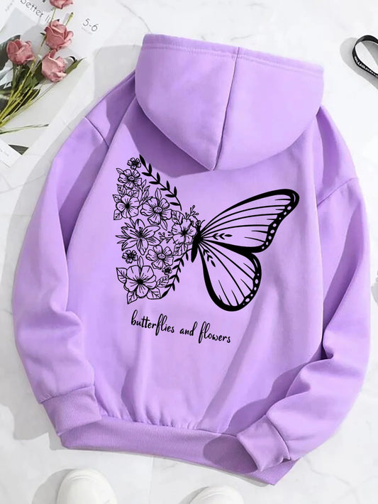 Butterfly Print Pullover — Oversized Cotton Hoodie, Autumn/Winter