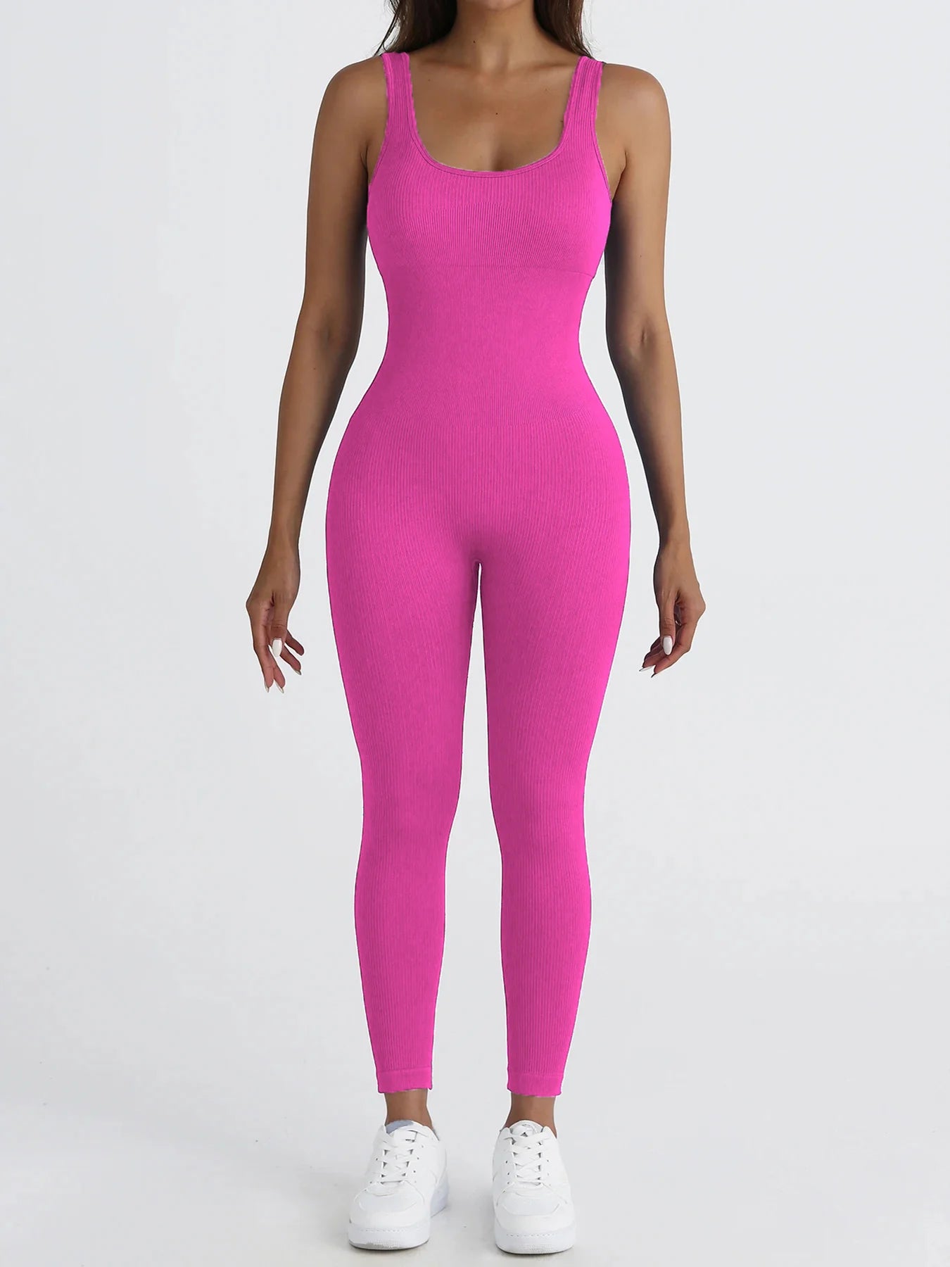 Solid Ribbed Yoga Jumpsuit — Seamless Slimming Push-Up Sportswear