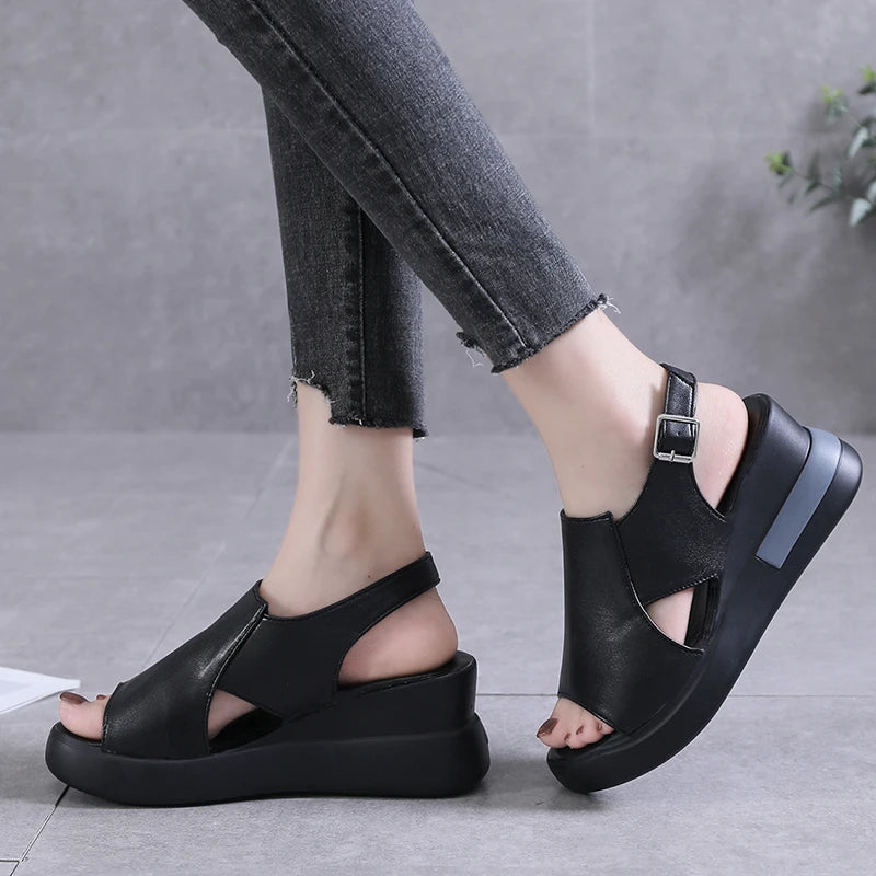 Platform Thick-Soled Sandals for Women, Lightweight Wedge Heel Fish Mouth Sandals