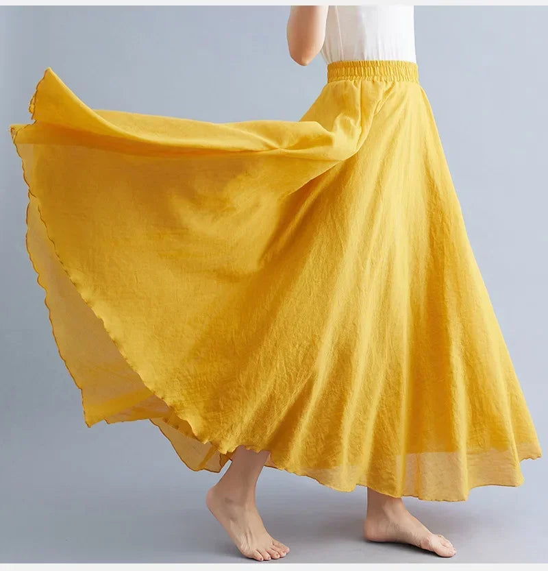 Cotton Linen Maxi Skirt — Casual Harajuku Style