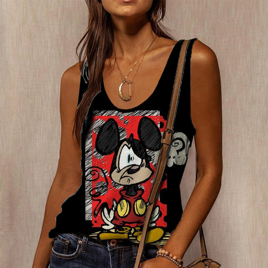 Disney Mickey Print Sleeveless Tee — Casual Loose Fit