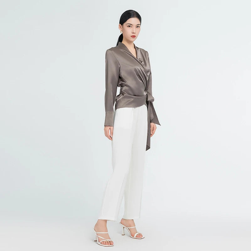 Linen Blend Lapel Shirt — Short Sleeve, Pocket Detail