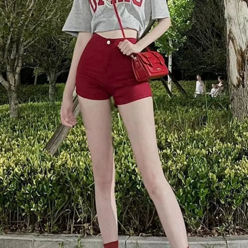 Skinny High Waist Jean Shorts — Red Coquette Denim