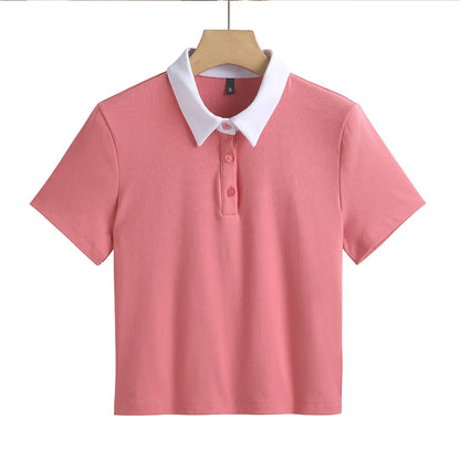 Slim Fit Polo T-shirt — Solid Color Short Style Top