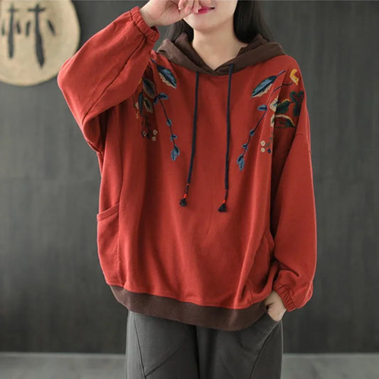 Embroidered Brown Hoodie — Goth Trend, Baggy Aesthetic