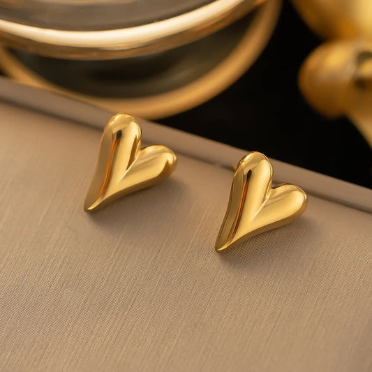 Heart Stud Earrings – Classic Stainless Steel Gold Style