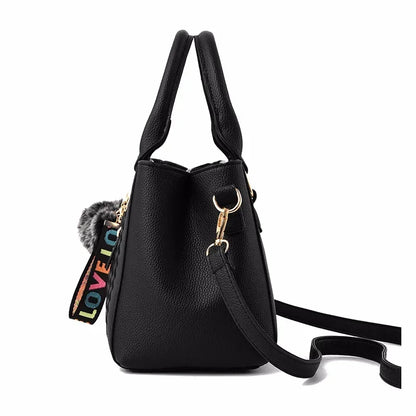 Embroidery Messenger Bag | Leather Hair Ball Handbag